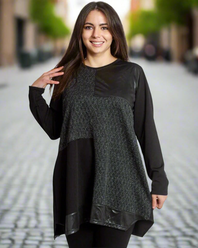 Μακριά Τουνίκ με Οικολογικό Δέρμα και Ασημένιες Λεπτομέρειες