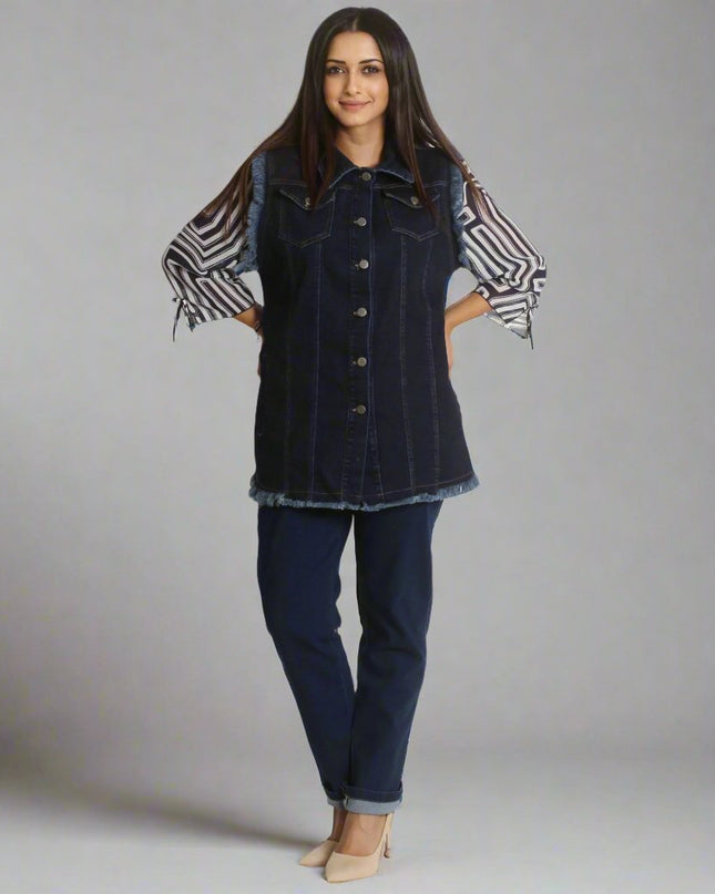 Дънков елек в големи размери - С джобчета - XL - 5XL - Произведено в България - Всички сезони - Maxi Market