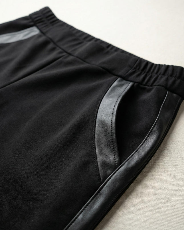 Επίσημο μαύρο παντελόνι με ρίγα δερματίνη μεγάλα μεγέθη