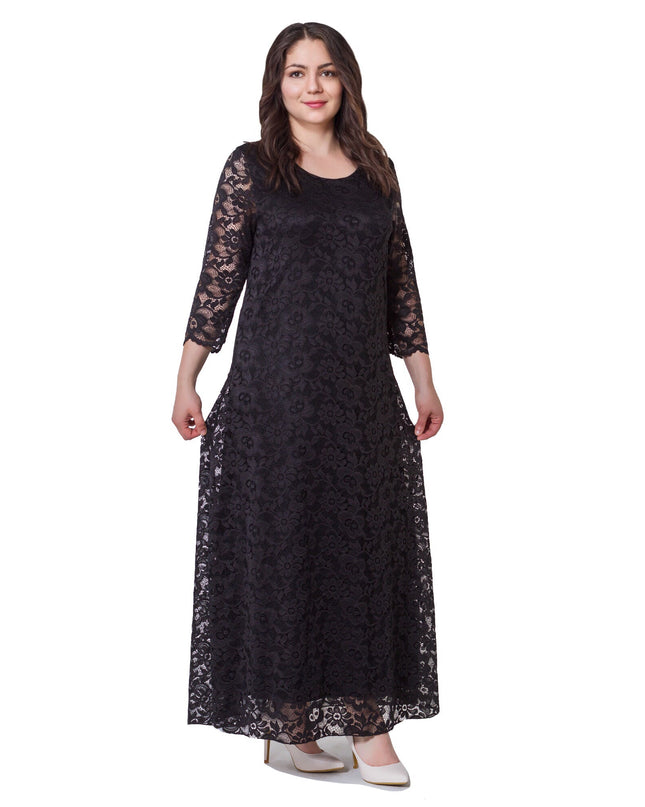 Επίσημο Μαύρο Φόρεμα - Στρόγγυλη Λαιμόκοψη - Μέχρι τον Αστράγαλο - Άνοιξη-Καλοκαίρι