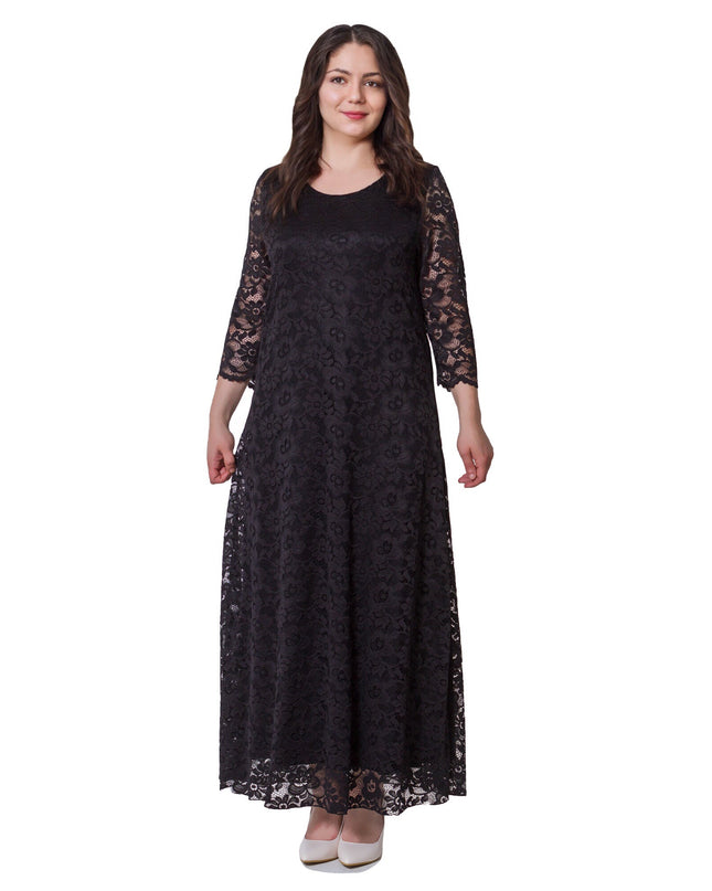 Επίσημο Μαύρο Φόρεμα - Στρόγγυλη Λαιμόκοψη - Μέχρι τον Αστράγαλο - Άνοιξη-Καλοκαίρι