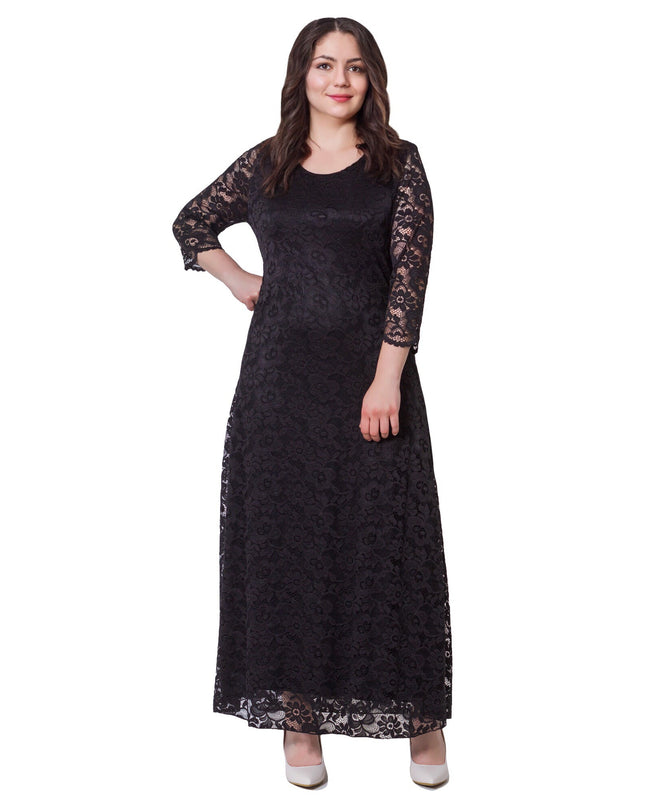 Επίσημο Μαύρο Φόρεμα - Στρόγγυλη Λαιμόκοψη - Μέχρι τον Αστράγαλο - Άνοιξη-Καλοκαίρι