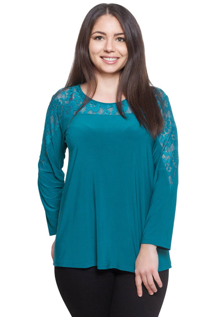 Κομψή Τουνίκ με δαντέλα σε χρώμα πετρελαίου- Φθινόπωρο-Χειμώνας