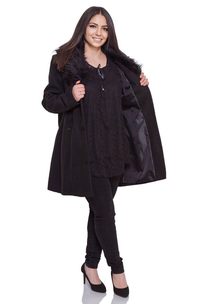 Μαύρο Παλτό Plus Size - 100% Κασμίρι- Επίσημο - Κομψή Εμφάνιση - Φθινόπωρο-Χειμώνας
