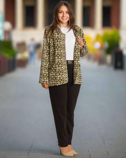 Елегантно сако с геометричен десен в зелен цвят - Maxi Market