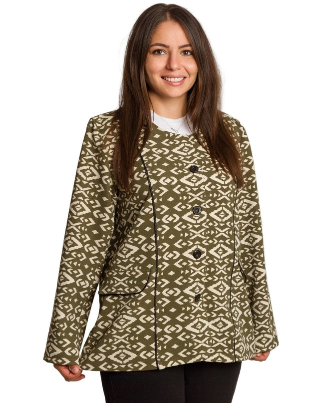 Елегантно сако с геометричен десен в зелен цвят - Maxi Market
