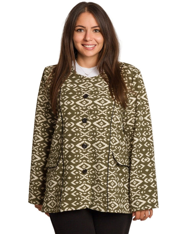 Елегантно сако с геометричен десен в зелен цвят - Maxi Market