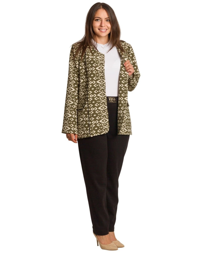 Елегантно сако с геометричен десен в зелен цвят - Maxi Market