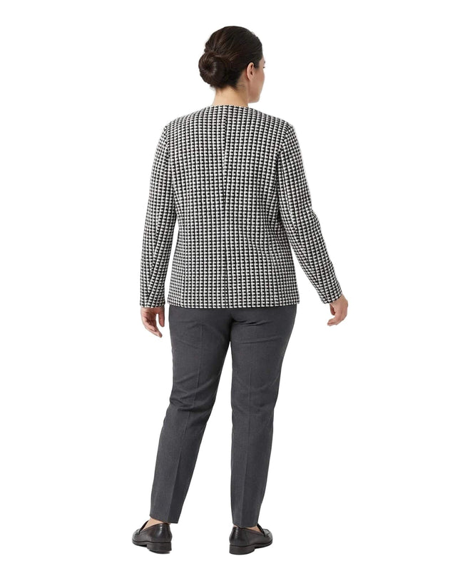 Πίσω όψη από επίσημο ελαστικό σακάκι με σχέδιο πιέ ντε πουλ σε μεγάλα μεγέθη, που αναδεικνύει την ίσια γραμμή και την άνετη εφαρμογή του ρούχου.