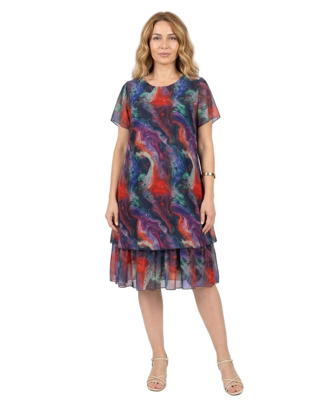 Επίσημο εβαζέ φόρεμα από πολύχρωμο σιφόν σε μεγάλα μεγέθη