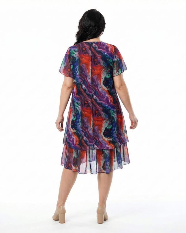 Επίσημο εβαζέ φόρεμα από πολύχρωμο σιφόν σε μεγάλα μεγέθη