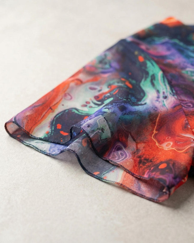 Επίσημο εβαζέ φόρεμα από πολύχρωμο σιφόν σε μεγάλα μεγέθη