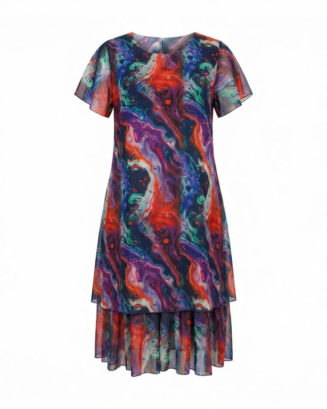 Επίσημο εβαζέ φόρεμα από πολύχρωμο σιφόν σε μεγάλα μεγέθη