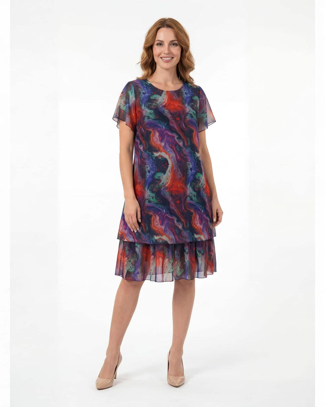 Επίσημο εβαζέ φόρεμα από πολύχρωμο σιφόν σε μεγάλα μεγέθη