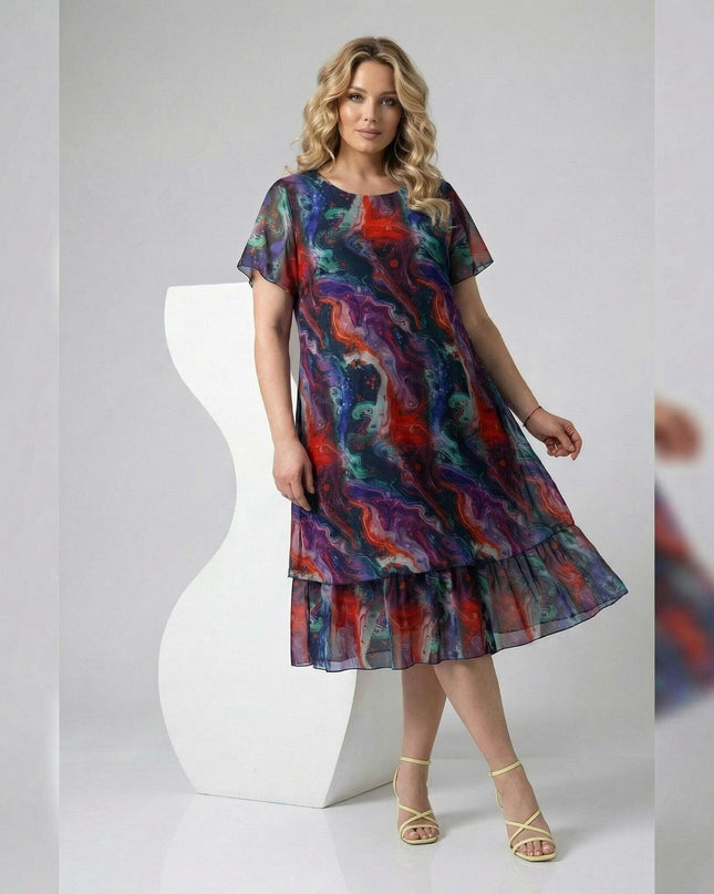 Επίσημο εβαζέ φόρεμα από πολύχρωμο σιφόν σε μεγάλα μεγέθη