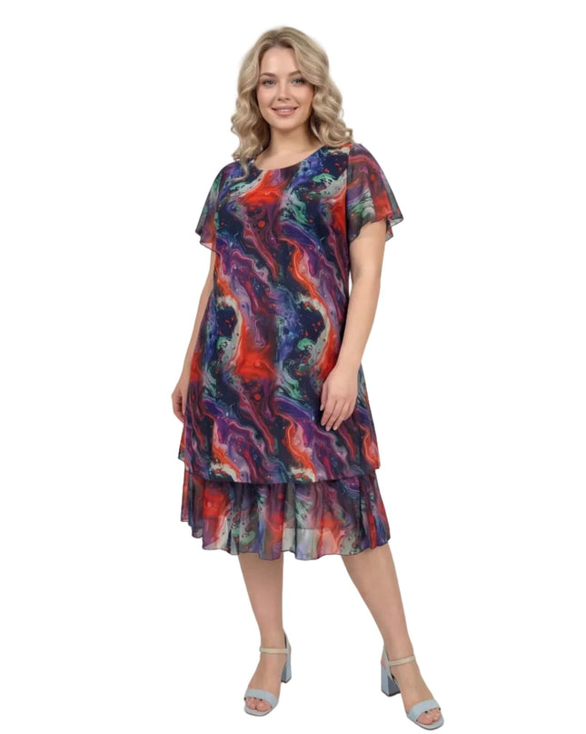 Επίσημο εβαζέ φόρεμα από πολύχρωμο σιφόν σε μεγάλα μεγέθη