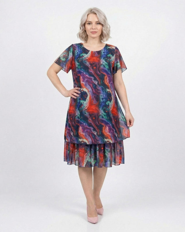 Επίσημο εβαζέ φόρεμα από πολύχρωμο σιφόν σε μεγάλα μεγέθη