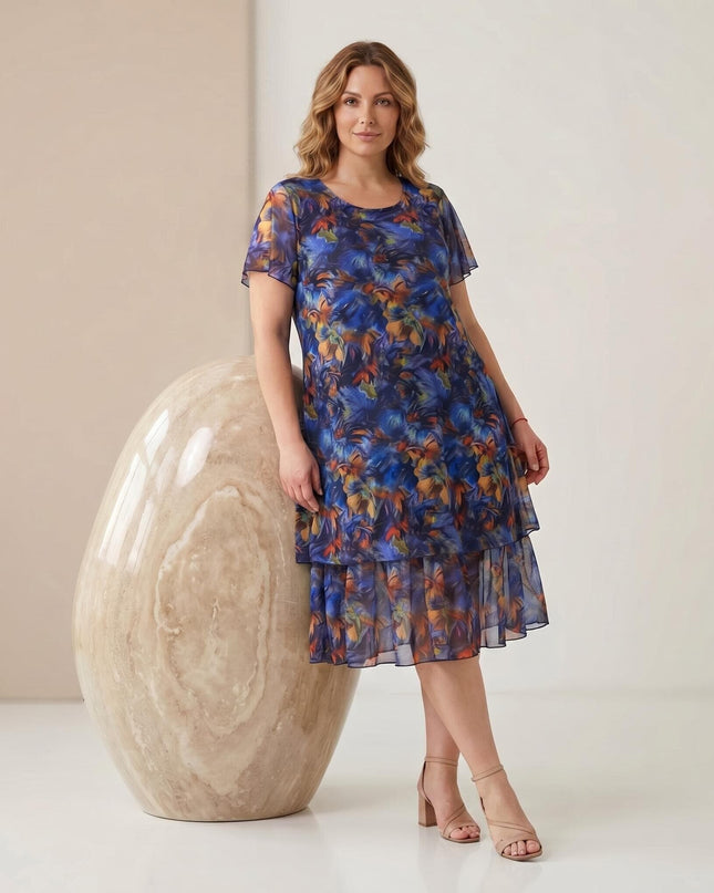 Επίσημο εβαζέ μάξι φόρεμα μεγάλα μεγέθη από πολύχρωμο σιφόν