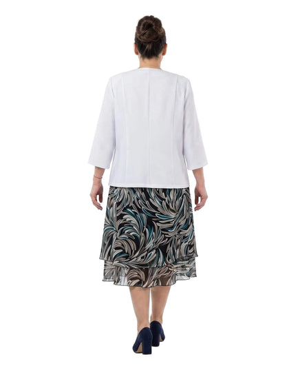 Επίσημο γυναικείο κοστούμι με εμπριμέ σιφόν φόρεμα σε μεγάλα μεγέθη