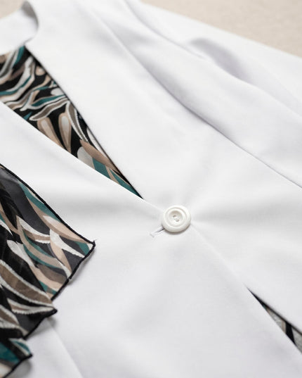 Επίσημο γυναικείο κοστούμι με εμπριμέ σιφόν φόρεμα σε μεγάλα μεγέθη