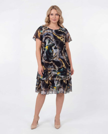 Επίσημο κλος φόρεμα σε μεγάλα μεγέθη από πολύχρωμο σιφόν