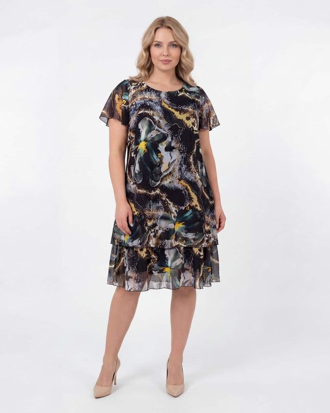 Επίσημο κλος φόρεμα σε μεγάλα μεγέθη από πολύχρωμο σιφόν