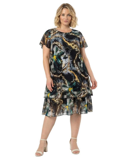 Επίσημο κλος φόρεμα σε μεγάλα μεγέθη από πολύχρωμο σιφόν