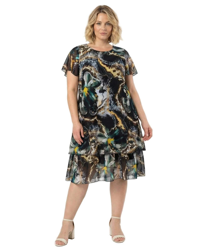 Επίσημο κλος φόρεμα σε μεγάλα μεγέθη από πολύχρωμο σιφόν