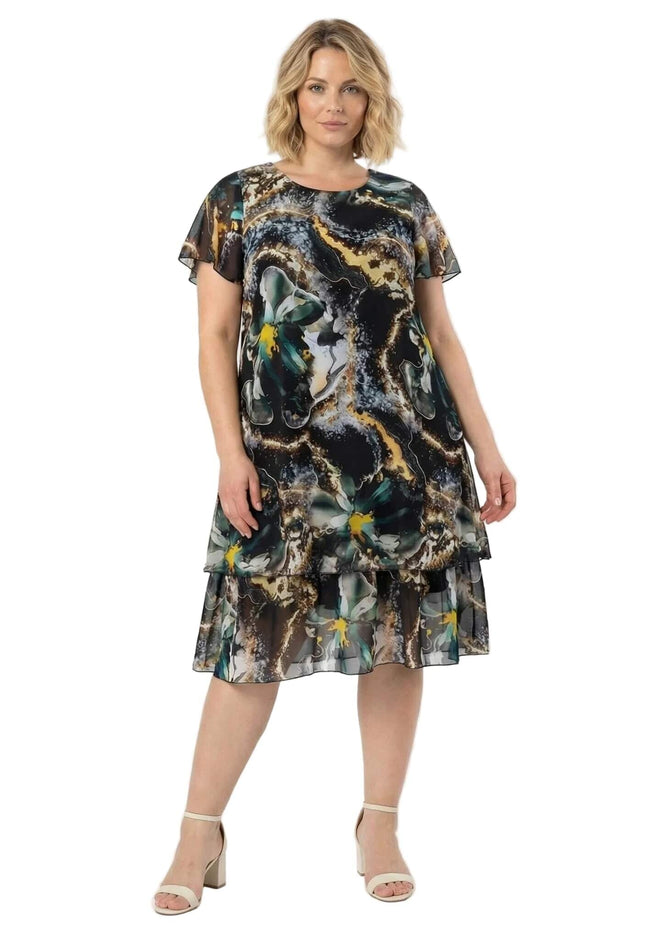 Επίσημο κλος φόρεμα σε μεγάλα μεγέθη από πολύχρωμο σιφόν