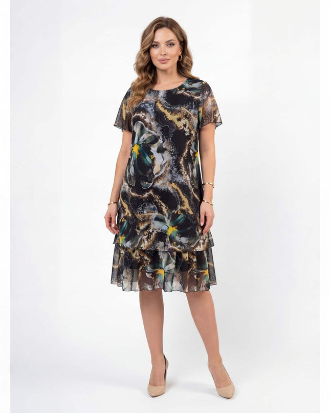 Επίσημο κλος φόρεμα σε μεγάλα μεγέθη από πολύχρωμο σιφόν