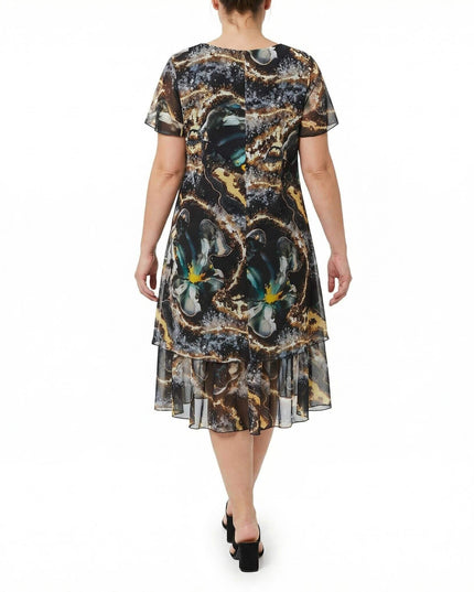 Επίσημο κλος φόρεμα σε μεγάλα μεγέθη από πολύχρωμο σιφόν