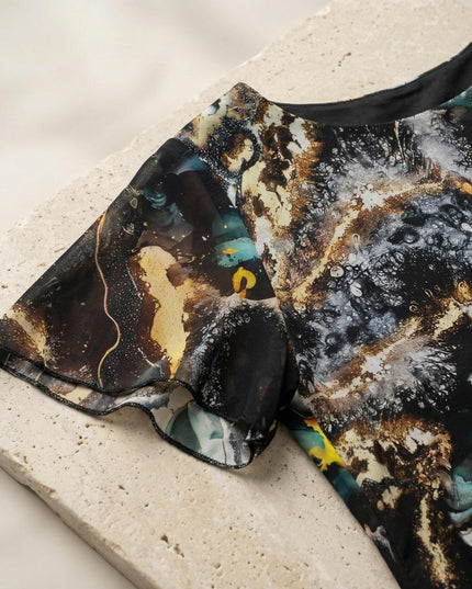 Επίσημο κλος φόρεμα σε μεγάλα μεγέθη από πολύχρωμο σιφόν