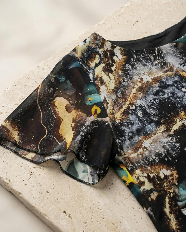 Επίσημο κλος φόρεμα σε μεγάλα μεγέθη από πολύχρωμο σιφόν