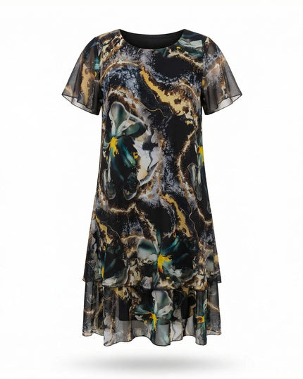 Επίσημο κλος φόρεμα σε μεγάλα μεγέθη από πολύχρωμο σιφόν