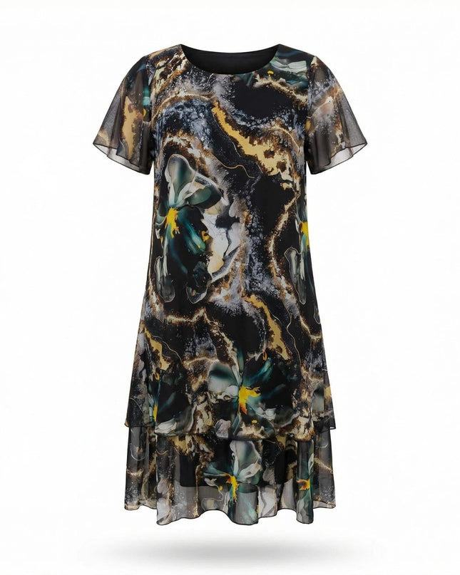 Επίσημο κλος φόρεμα σε μεγάλα μεγέθη από πολύχρωμο σιφόν