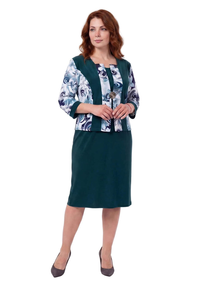 Επίσημο λαδί φόρεμα σε μεγάλα μεγέθη με φλοράλ μοτίβα