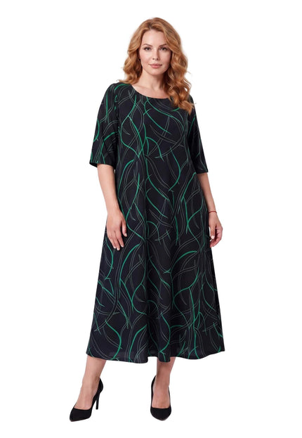 Επίσημο μάξι φόρεμα plus size με κοντό μανίκι μαύρο με πράσινο