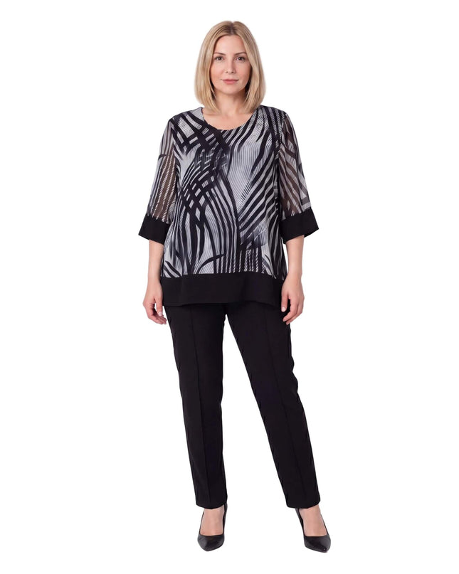 Επίσημο plus size σετ με τουνίκ και παντελόνι σε μαύρο και γκρι