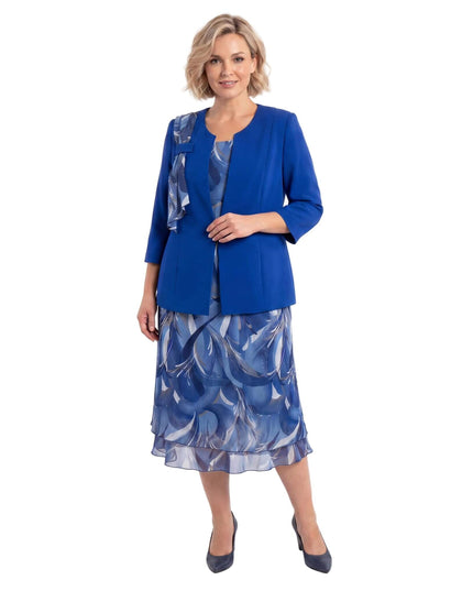 Επίσημο γυναικείο σετ μεγάλα μεγέθη με σιφόν φόρεμα μπλε ρουά