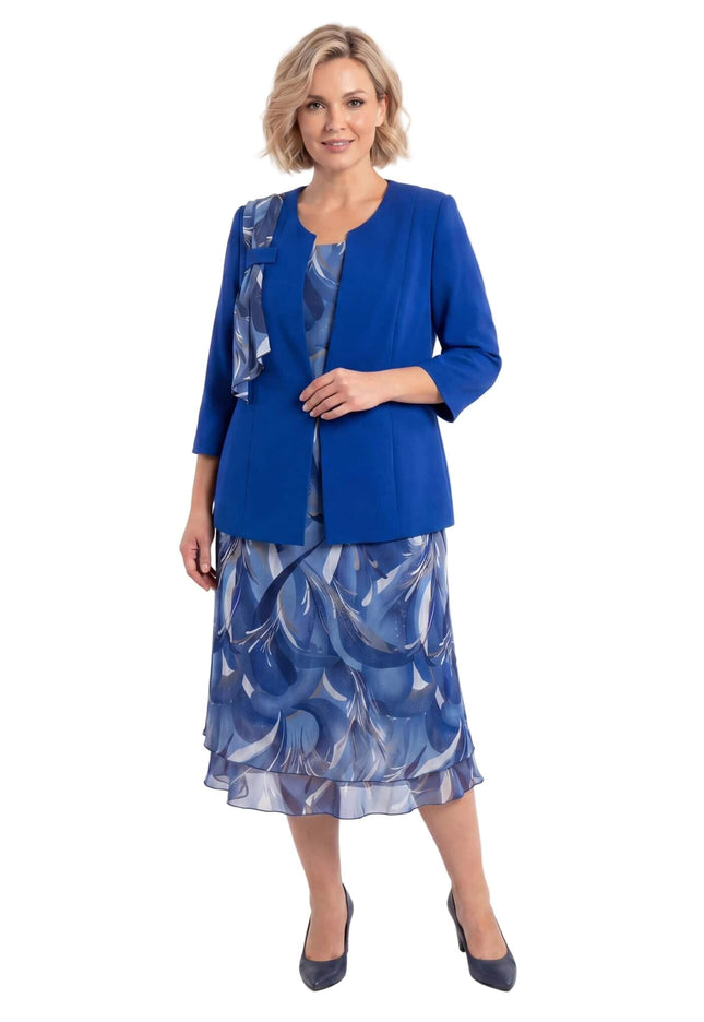 Επίσημο γυναικείο σετ μεγάλα μεγέθη με σιφόν φόρεμα μπλε ρουά