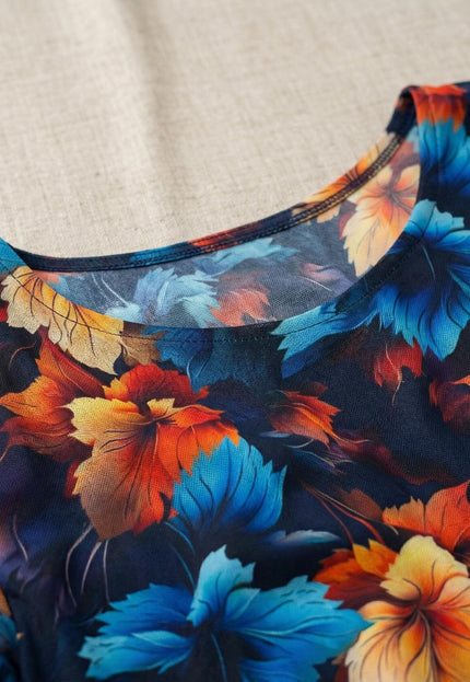 Επίσημο σκούρο μπλε μάξι φόρεμα από σιφόν plus size με μοτίβο φύλλων