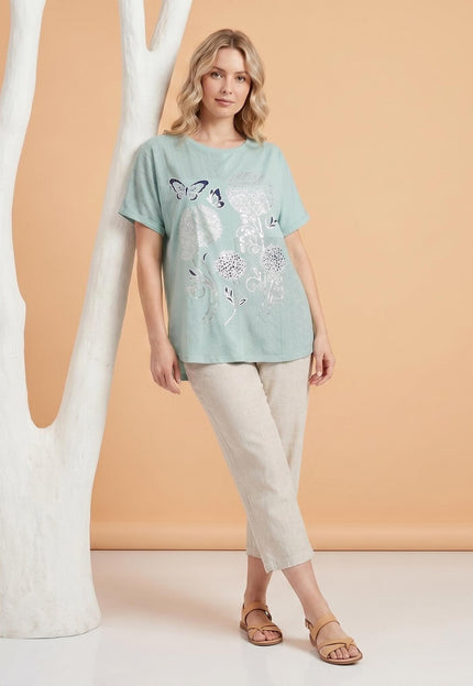 Γυναικεία καλοκαιρινή plus size τουνίκ πράσινη με φλοράλ απλικέ