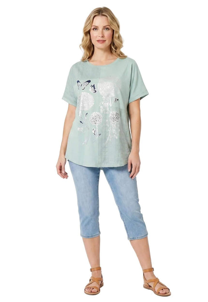 Γυναικεία καλοκαιρινή plus size τουνίκ πράσινη με φλοράλ απλικέ