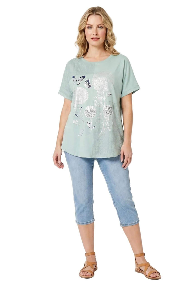 Γυναικεία καλοκαιρινή plus size τουνίκ πράσινη με φλοράλ απλικέ