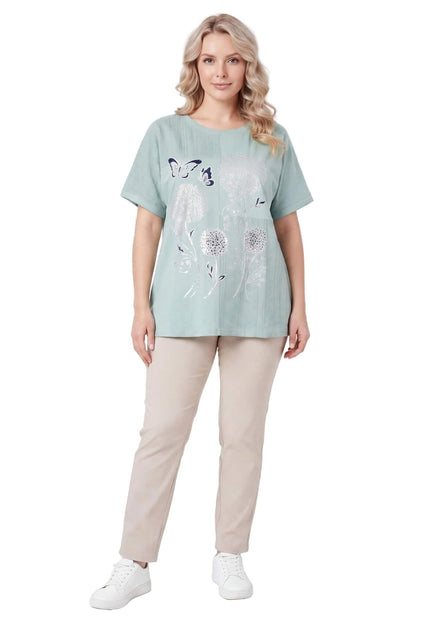 Γυναικεία καλοκαιρινή plus size τουνίκ πράσινη με φλοράλ απλικέ