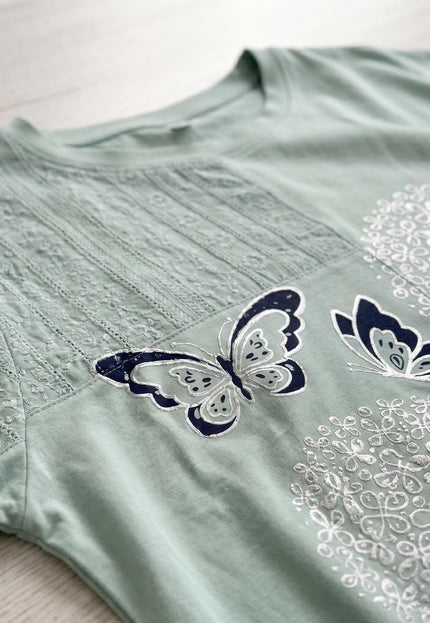 Γυναικεία καλοκαιρινή plus size τουνίκ πράσινη με φλοράλ απλικέ