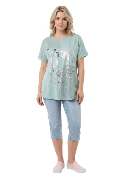 Γυναικεία καλοκαιρινή plus size τουνίκ πράσινη με φλοράλ απλικέ