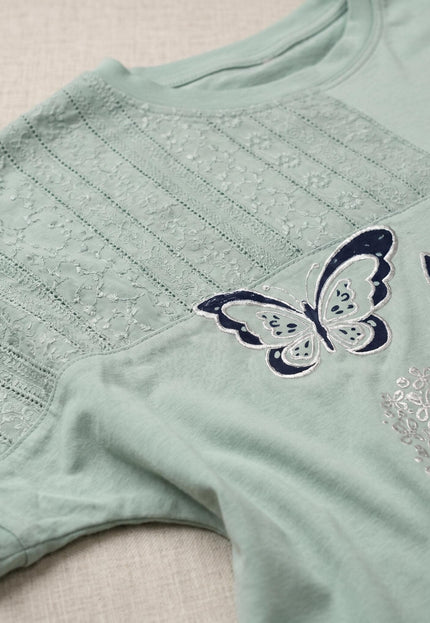 Γυναικεία καλοκαιρινή plus size τουνίκ πράσινη με φλοράλ απλικέ