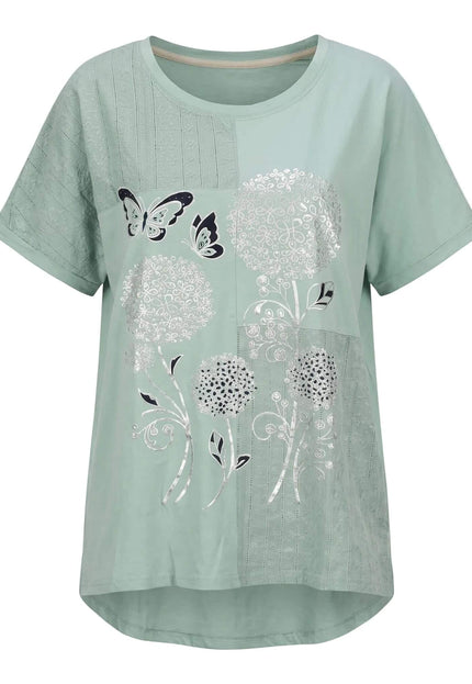 Γυναικεία καλοκαιρινή plus size τουνίκ πράσινη με φλοράλ απλικέ