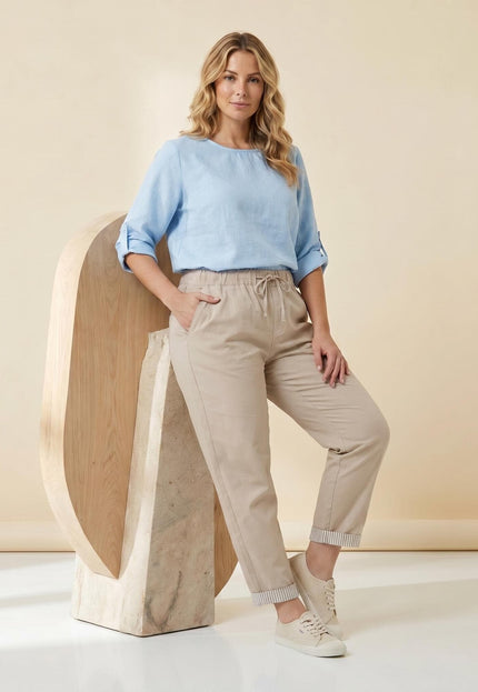 Γυναικείο ελαστικό παντελόνι μεγάλα μεγέθη σε μπεζ χρώμα